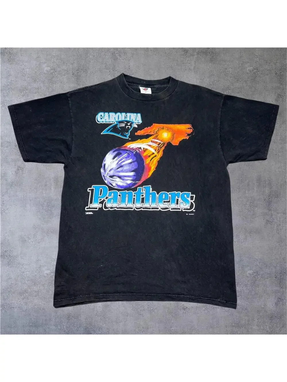Vintage 1994 Carolina Panthers Flaming Football Meteor State Tee X-Large Mens